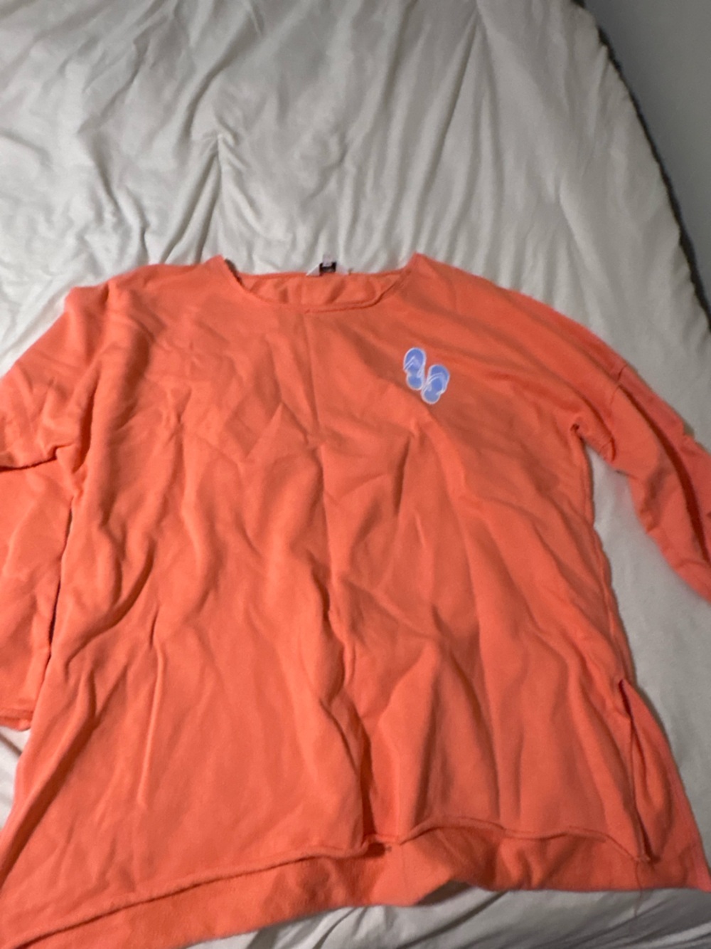 crown & ivy Coral Orange Long Sleeve Tee with Flip-Flop Embroidery